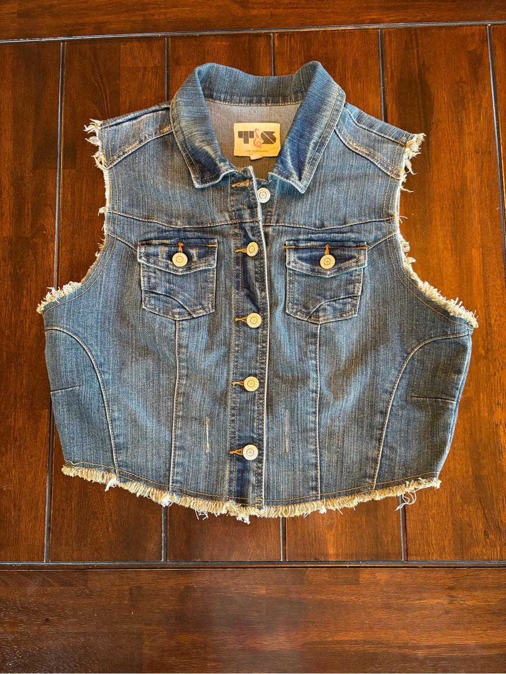 Thread & Supply Blue Denim Sleeveless Jean Jacket Country Festival Boho Large